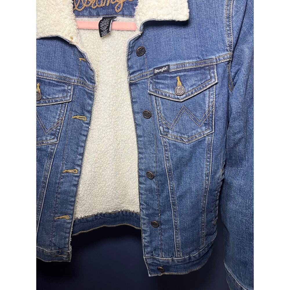 Wrangler Classic Denim Sherpa Lined Trucker Jacket Blue Small - Picture 5 of 5